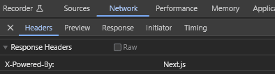 chrome dev tools network tab showing the powered by header